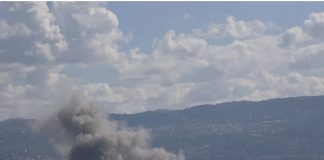 بالفيديو :- غارة’ عنيفة جدا بالقرب من محيط ملعب الراية في الضاحية الجنوبية لبيروت