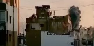 لحظة سقوط الصاروخ’ على محيط الشياح (بالفيديو)