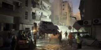 بالفيديو:- فرق الدفاع المدني تعمل بصعوبة على انتشال’ الضحايا’ من تحت أنقاض المبنى المستهدف’ في منطقة البسطة في بيروت