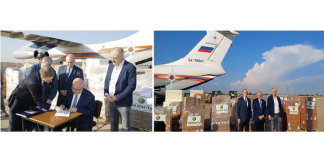 الأبيض تسلم في المطار مساعدات طبية روسية: تأتي في الوقت المناسب وخصوصا بعد توسع الاعتداءات