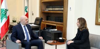 الرئيس عون اسقبل سفيرة لبنان في قبرص، السيدة كلود الحجل، التي نقلت تهاني أبناء الجالية اللبنانية بمناسبة انتخابه رئيسًا وعرضت معه العلاقات اللبنانية – القبرصية