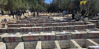 *بالصور ؛ بلدة عيترون تودع 95 شهيـداً من أبنائها في أكبر تشييع’ دفعة واحدة*