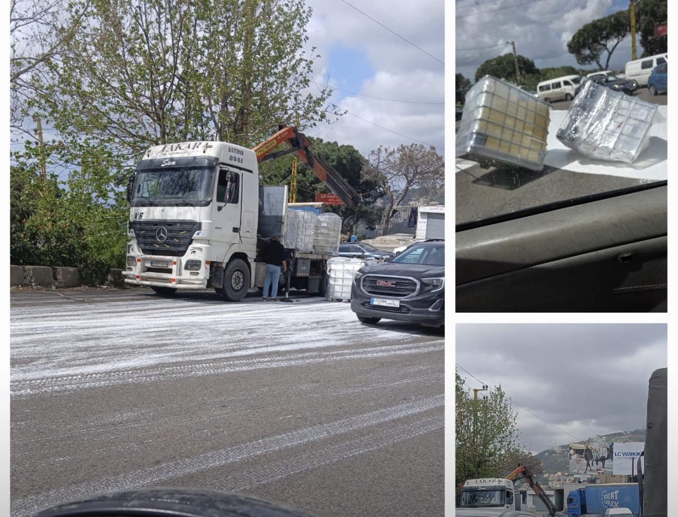 *زحمة سير خانقة والسير شبه متوقف من الجمهور بإتجاه الكحالة بسبب سقوط حمولة كميون*