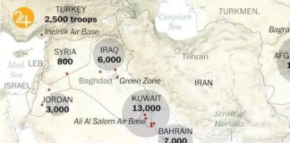 نشر الحرس الثوري الإيراني مواقع القواعد الأميركية في السعودية والمنطقة، بعد دعوة الرئيس ترامب سكان طهران إلى إخلائها.
