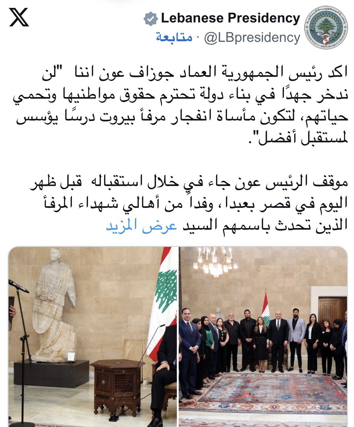 *الرئيس جوزاف عون أمام وفد أهالي شهداء’ المرفأ: التزامي كشف الحقيقة ومحاسبة المسؤولين*