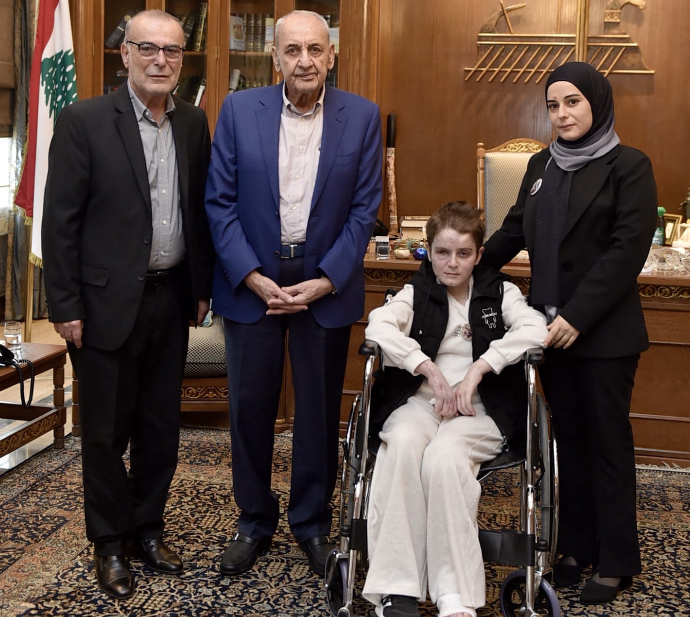 *الرئيس بري استقبل عائلة الشهيد شادي شرارة زوجته الجريحة أماني بزي وابنتها الناجية من المجزرة الطفلة الجريحة أسيل شرارة وجد العائلة سامي بزي*