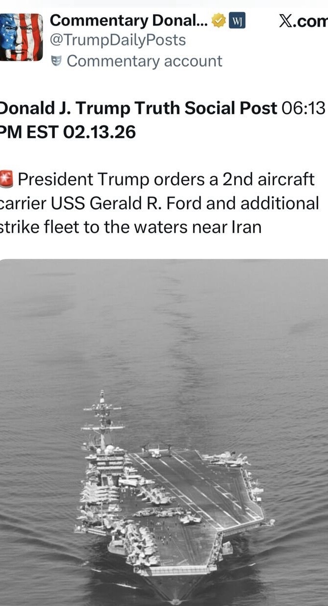 *ترمب ينشر صورة حاملة الطائرات “يو إس إس جيرالد فورد” المتجهة نحو إيران’*