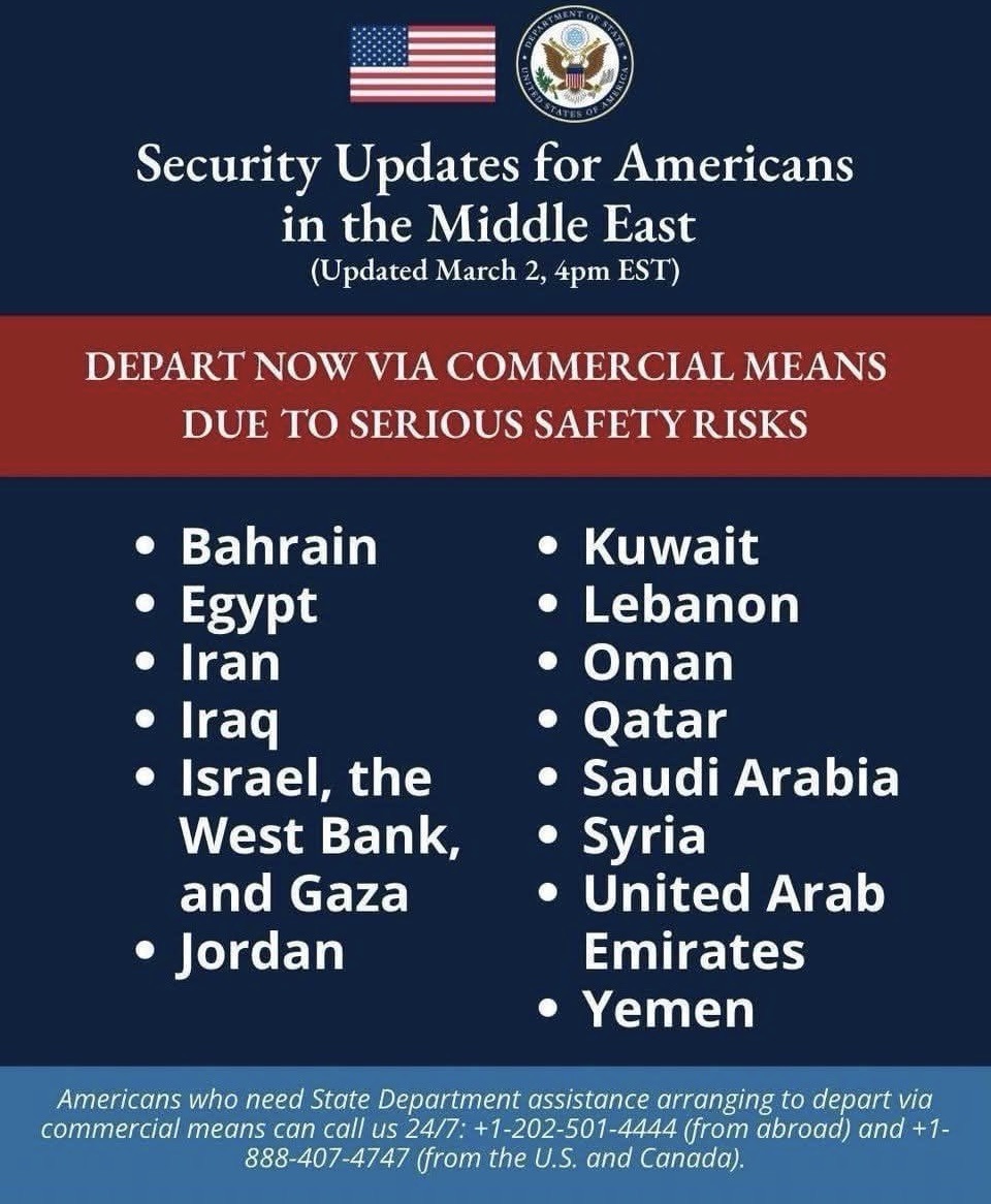 *بالصورة – وزارة الخارجية الأمريكية: غادروا الآن أيها الأمريكيون*